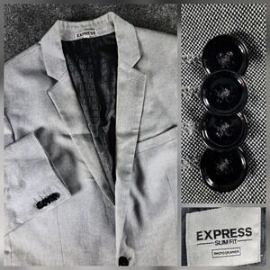 Express Photographer Blazer Mens 42L Gray Slim Fit Cotton Jacket Sport Coat